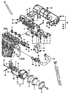  Двигатель Yanmar CP10WE-TNB, узел -  Выпускной коллектор и теплообменник 