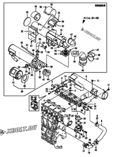  Двигатель Yanmar CP25VB3-TF, узел -  Выпускной коллектор и теплообменник 