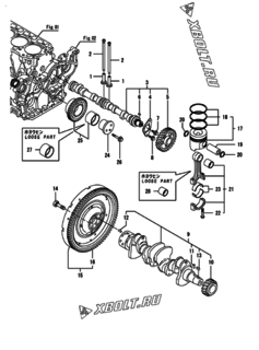  Двигатель Yanmar CP25VB3-TM, узел -  Распредвал, коленвал и поршень 