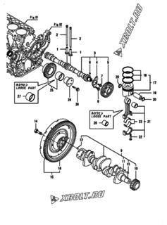  Двигатель Yanmar CP25WRZ-TNC, узел -  Распредвал, коленвал и поршень 