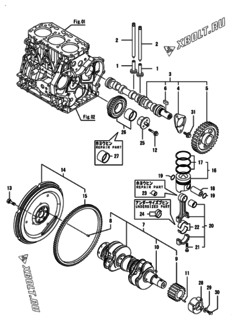  Двигатель Yanmar CP10WN-SPB, узел -  Распредвал, коленвал и поршень 
