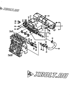  Двигатель Yanmar CNZP450J-N, узел -  Выпускной коллектор и теплообменник 