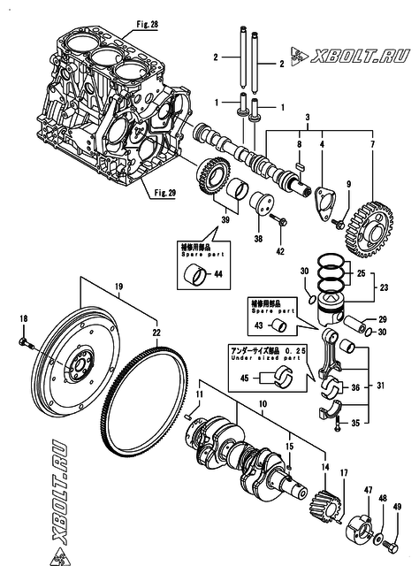  Распредвал, коленвал и поршень двигателя Yanmar CNZP450J-N
