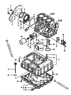  Двигатель Yanmar CNZP560J-N, узел -  Крепежный фланец и масляный картер 