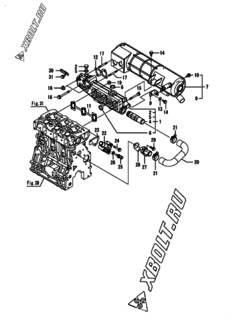  Двигатель Yanmar CNZP560J-N, узел -  Выпускной коллектор и теплообменник 