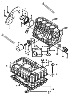  Двигатель Yanmar CNZP850J-N, узел -  Крепежный фланец и масляный картер 
