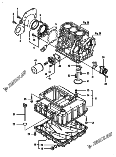  Двигатель Yanmar AFZP560J-J, узел -  Крепежный фланец и масляный картер 