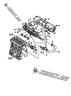  Двигатель Yanmar AFZP560J-J, узел -  Выпускной коллектор и теплообменник 