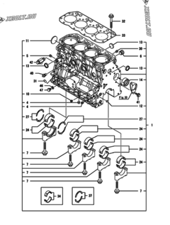  Двигатель Yanmar AFZP850J-J, узел -  Блок цилиндров 