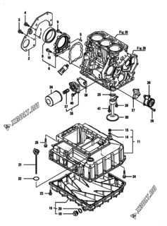  Двигатель Yanmar CNCP560J-N, узел -  Крепежный фланец и масляный картер 
