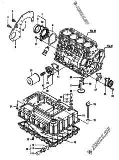  Двигатель Yanmar CNCP710J-N, узел -  Крепежный фланец и масляный картер 