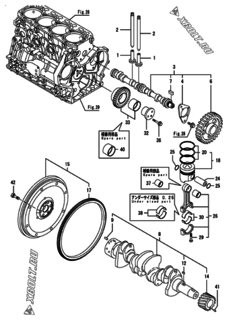  Двигатель Yanmar CNCP710J-N, узел -  Распредвал, коленвал и поршень 