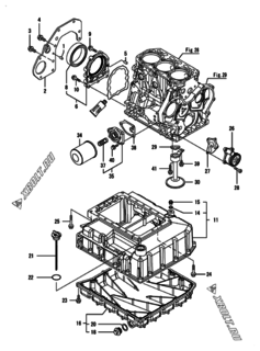  Двигатель Yanmar CNCP450J-N, узел -  Крепежный фланец и масляный картер 