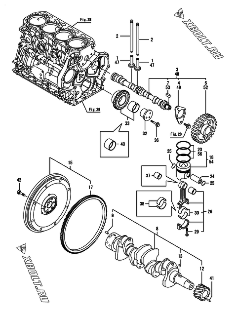  Распредвал, коленвал и поршень двигателя Yanmar ANCP850J-JH(B)
