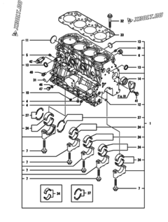  Двигатель Yanmar ANCP710J-T, узел -  Блок цилиндров 