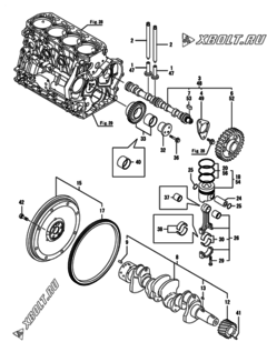  Двигатель Yanmar ANCP710J-T, узел -  Распредвал, коленвал и поршень 