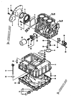  Двигатель Yanmar ANCP450J-T, узел -  Крепежный фланец и масляный картер 