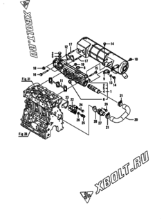  Двигатель Yanmar ANCP450J-P, узел -  Выпускной коллектор и теплообменник 