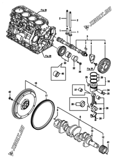  Двигатель Yanmar KNCP710J-N, узел -  Распредвал, коленвал и поршень 