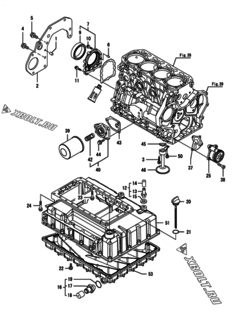 Двигатель Yanmar KNCP710J-N, узел -  Крепежный фланец и масляный картер 