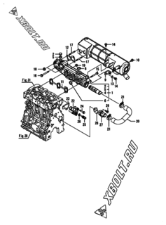  Двигатель Yanmar KNCP560J-N, узел -  Выпускной коллектор и теплообменник 