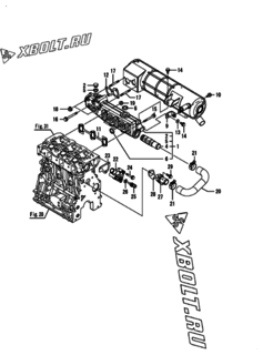  Двигатель Yanmar KNCP450J-N, узел -  Выпускной коллектор и теплообменник 