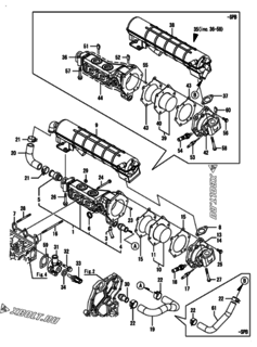  Двигатель Yanmar CP5WN-SNB, узел -  Выпускной коллектор и теплообменник 