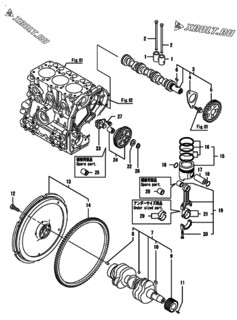  Двигатель Yanmar CP5WE-SPB, узел -  Распредвал, коленвал и поршень 