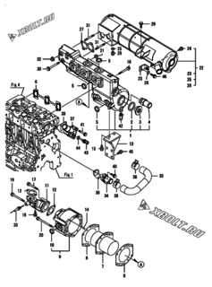  Двигатель Yanmar CP10WE1-TPB, узел -  Выпускной коллектор и теплообменник 