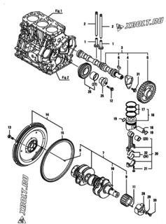  Двигатель Yanmar CP10WE1-TNB, узел -  Распредвал, коленвал и поршень 