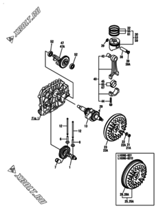  Двигатель Yanmar L100N5-GEY, узел -  Коленвал, поршень и распредвал 