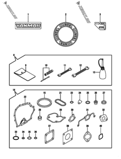  Двигатель Yanmar L48N5-GEY, узел -  Инструменты, шильды и комплект прокладок 