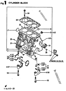  Двигатель Yanmar 3TN82E-RGY, узел -  Блок цилиндров 
