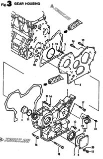  Двигатель Yanmar 3TN82E-RGY, узел -  Корпус редуктора 