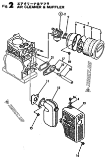  Двигатель Yanmar GE36E-DP, узел -  Воздушный фильтр и глушитель 