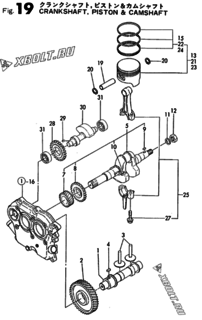  Двигатель Yanmar GE70-DPD, узел -  Коленвал, поршень и распредвал 