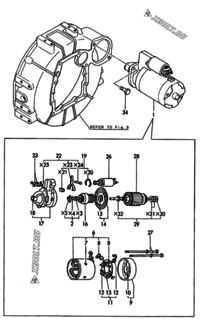  Двигатель Yanmar 3TN84E-GB1, узел -  Стартер 