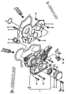  Двигатель Yanmar 4TN84TE-GB1, узел -  Корпус редуктора 