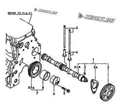  Двигатель Yanmar 4TN84TE-GB1, узел -  Распредвал и приводная шестерня 
