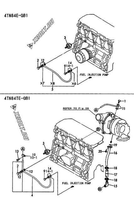  Система смазки двигателя Yanmar 4TN84E-GB1