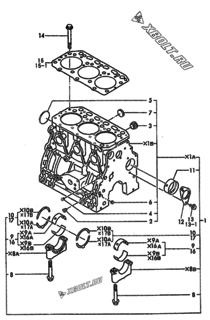  Двигатель Yanmar 3TN84E-GB2, узел -  Блок цилиндров 
