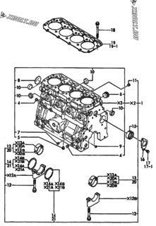  Двигатель Yanmar 4TN84E-GB2, узел -  Блок цилиндров 