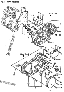  Двигатель Yanmar 4TN100TE-GB1, узел -  Корпус редуктора 