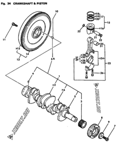  Двигатель Yanmar 4T112TLE-GB1, узел -  Коленвал и поршень 