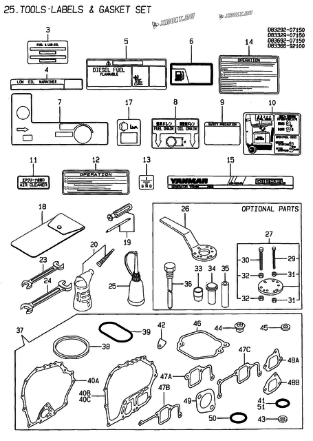  Инструменты, шильды и комплект прокладок двигателя Yanmar YDG4500SE