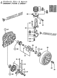  Двигатель Yanmar YDP30E-1, узел -  Коленвал, поршень и распредвал 