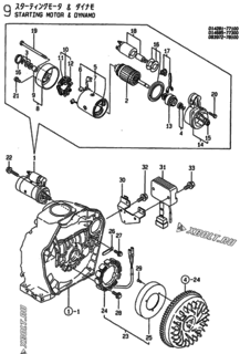  Двигатель Yanmar YDW190E-5EB, узел -  Стартер и генератор 