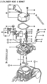  Двигатель Yanmar YDG2501SE, узел -  Головка блока цилиндров (ГБЦ) 