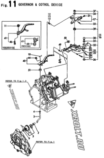  Двигатель Yanmar 2501SE-5, узел -  Регулятор оборотов и прибор управления 