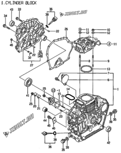  Двигатель Yanmar L40AE-DP2T, узел -  Блок цилиндров 